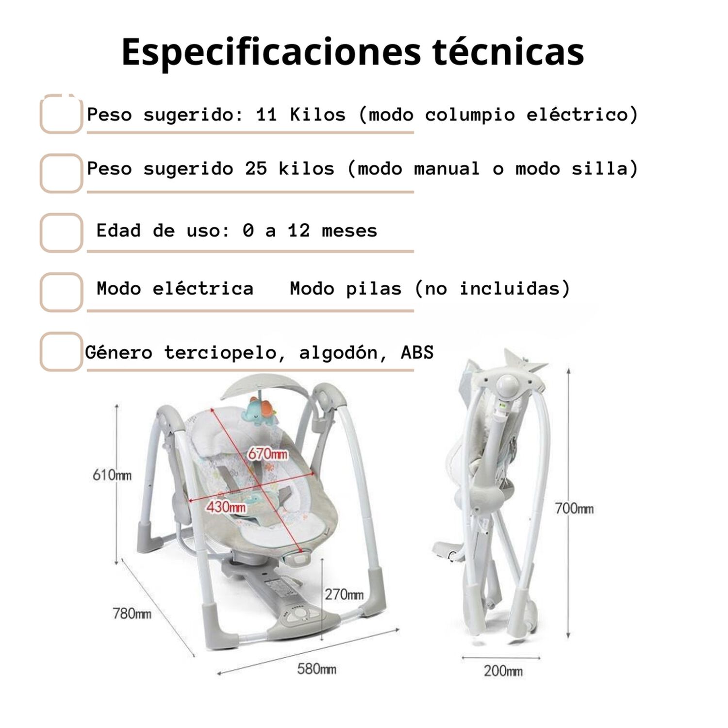 Columpio Mecedora El&eacute;ctrico Vibraci&oacute;n Ingenuity Lubabycas image number 7.0
