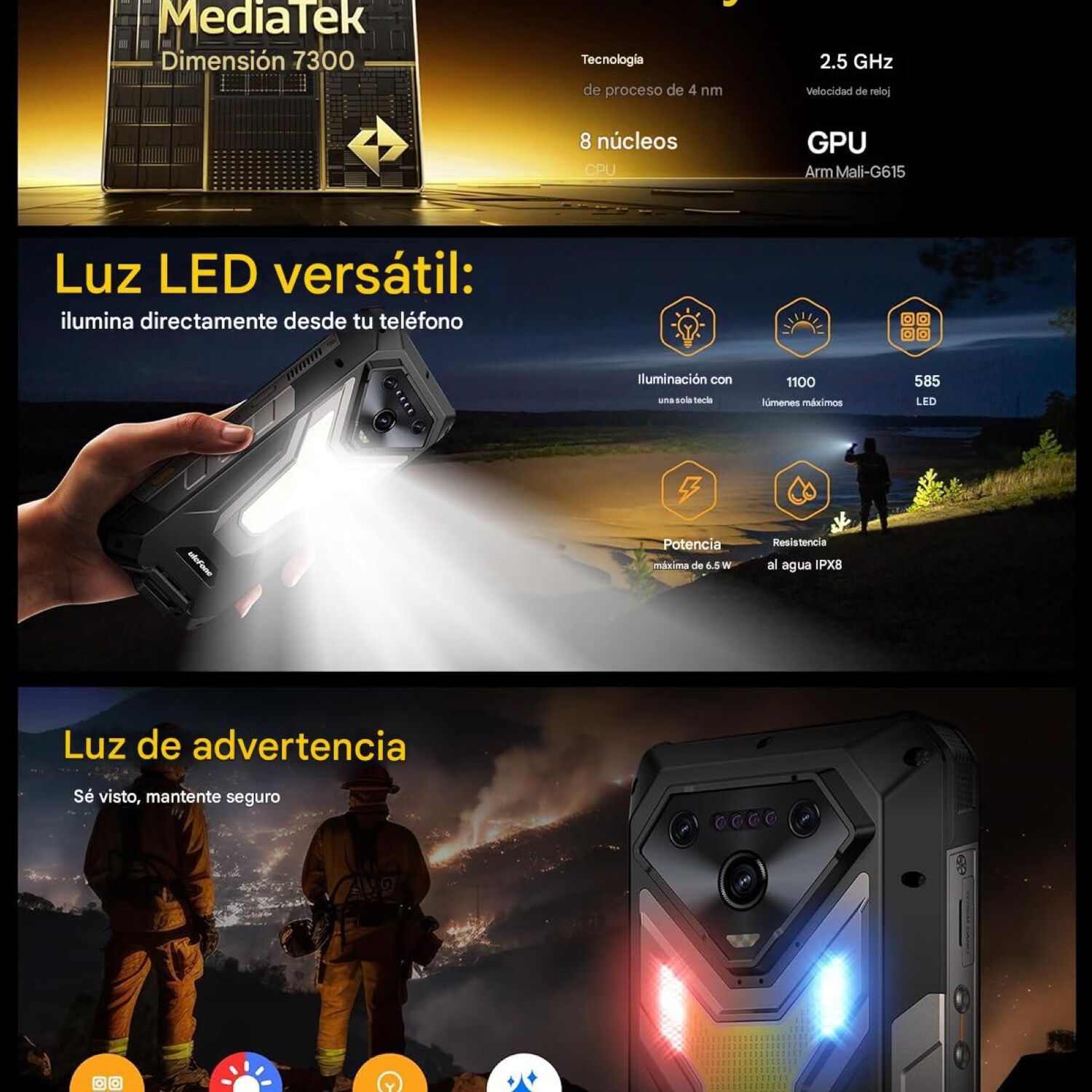 Ulefone Armor 34 Pro Proyector Dlp 25500mah 5g Luz 1100lm image number 4.0