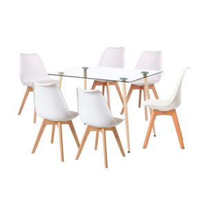Comedor Mesa De Vidrio Rectangular 120x80 + 6 Sillas Tulip Blancas Comedor Mesa De Vidrio Rectangular 120x80 + 6 Sillas Tulip Blancas