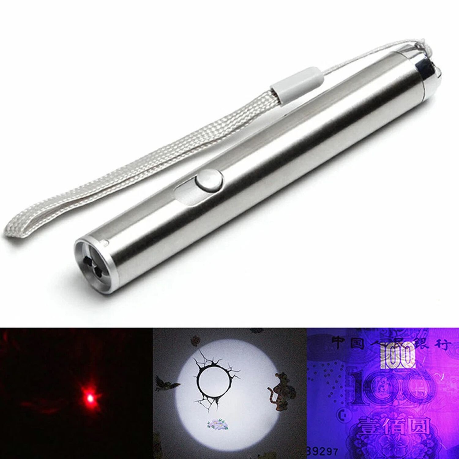 Linterna Tipo Lapiz Led 3 En 1 Aluminio Led Luz Uv Ultravioleta Pilas Aaa Inclu&iacute;das Laser image number 5.0