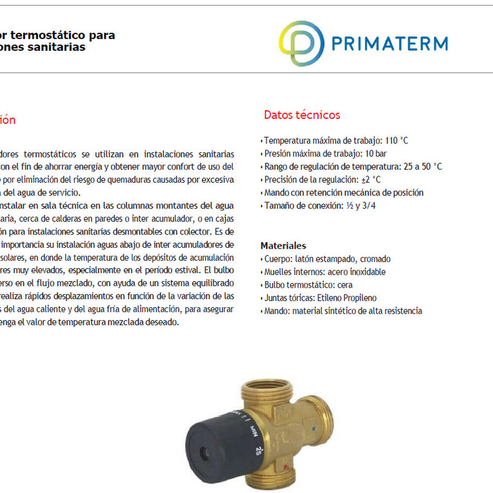 Válvula Mezcladora Termostática 1/2" 10 Bar image number 3.0