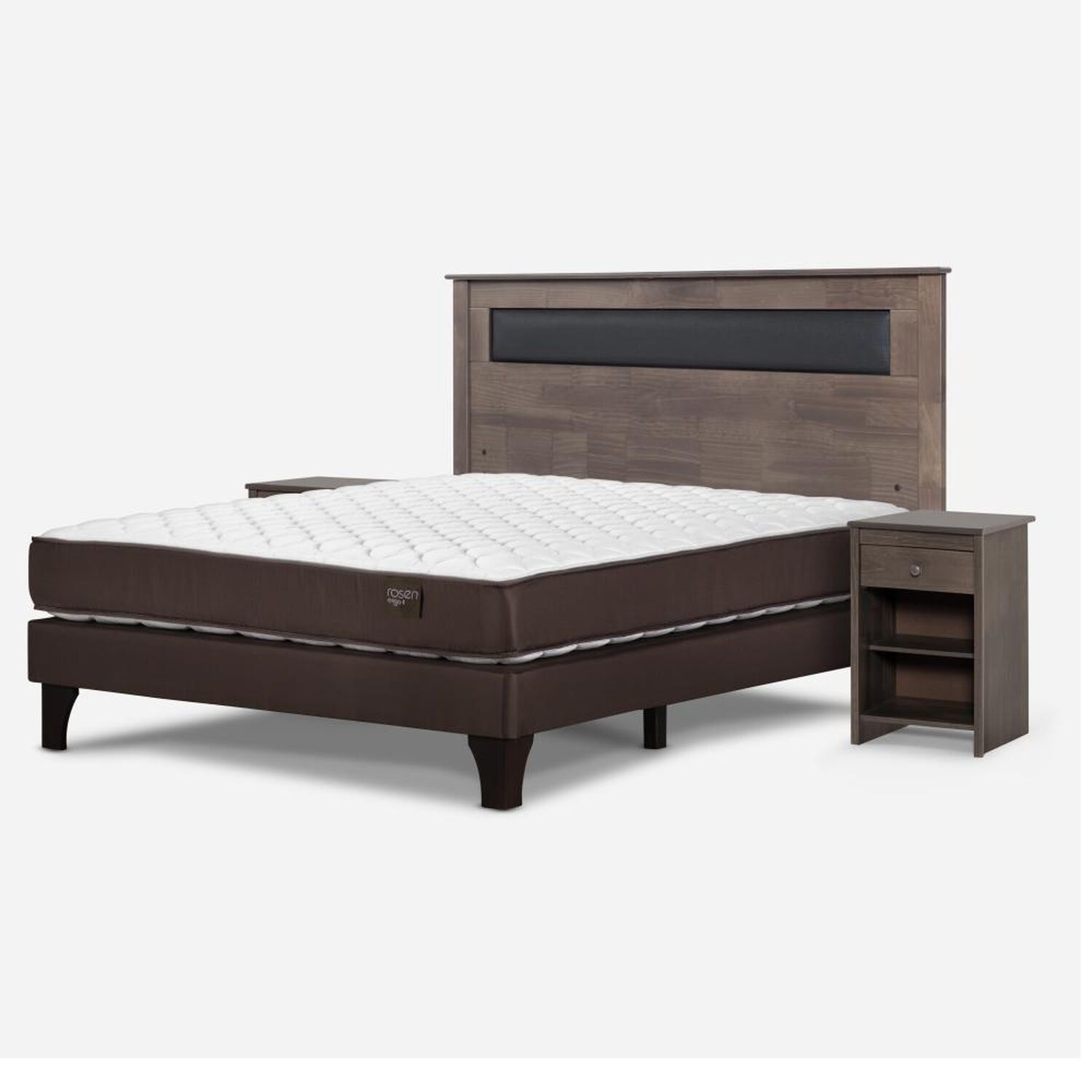 Cama Europea Rosen Ergo T New / 2 Plazas / Base Normal  + Set Maderas Ferrara Gris image number 1.0