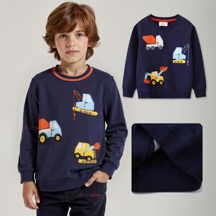 Poler&oacute;n Ni&ntilde;o Manga Larga 100% Algod&oacute;n Azul Gruas