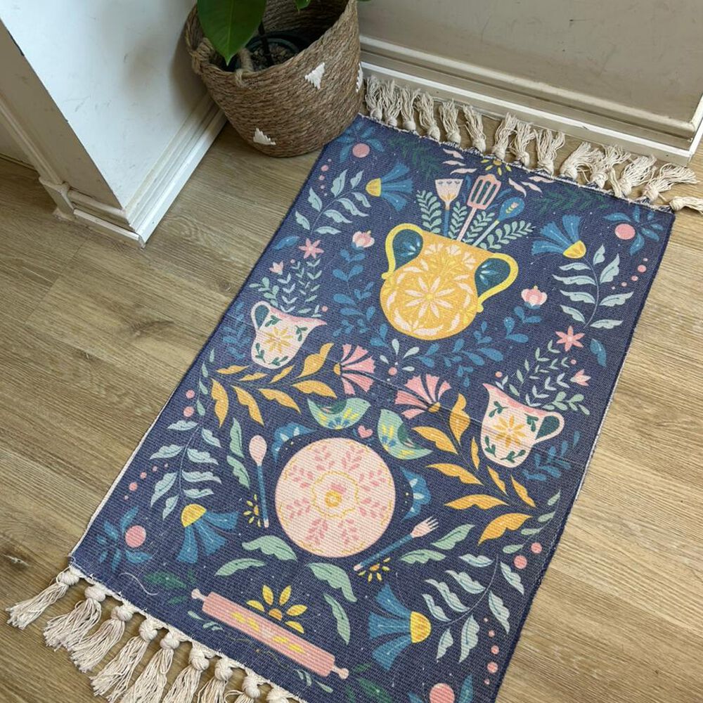 Alfombra Kilim Tejida Azul 60x90cm - Dise&ntilde;o Macetero image number 4.0