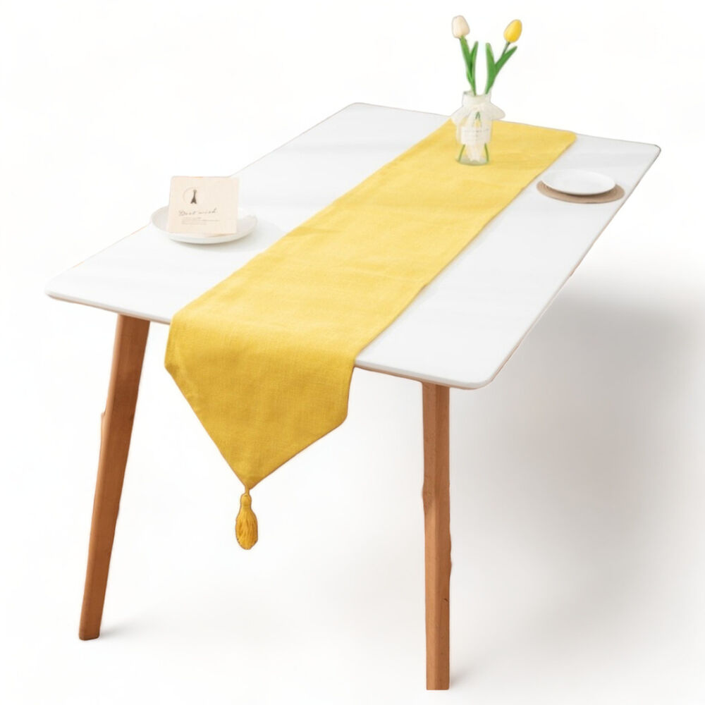 Camino De Mesa En Lino Medida 33x180cm Con Flecos Color Amarillo image number 0.0