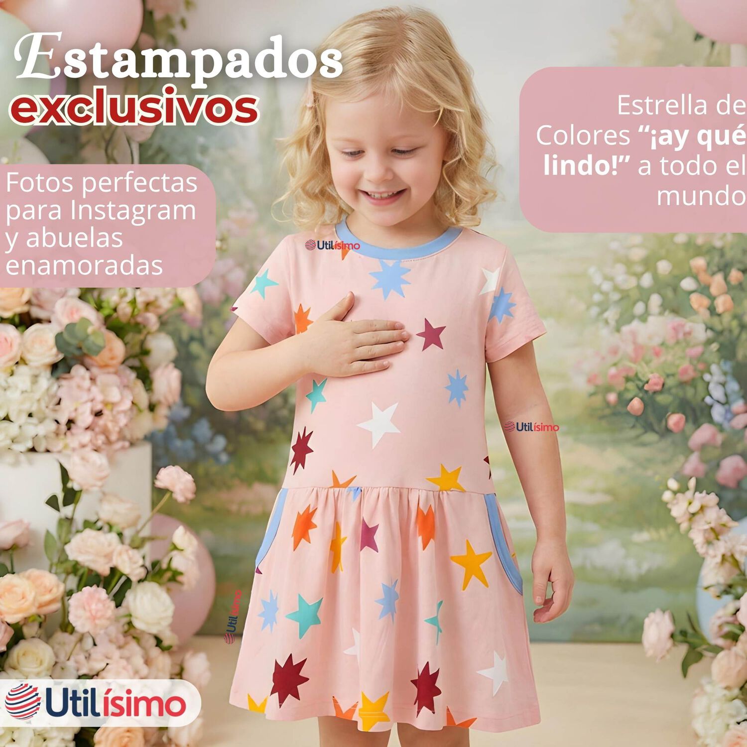 Vestido Manga Corta Estrellas Algod&oacute;n Ni&ntilde;a image number 8.0
