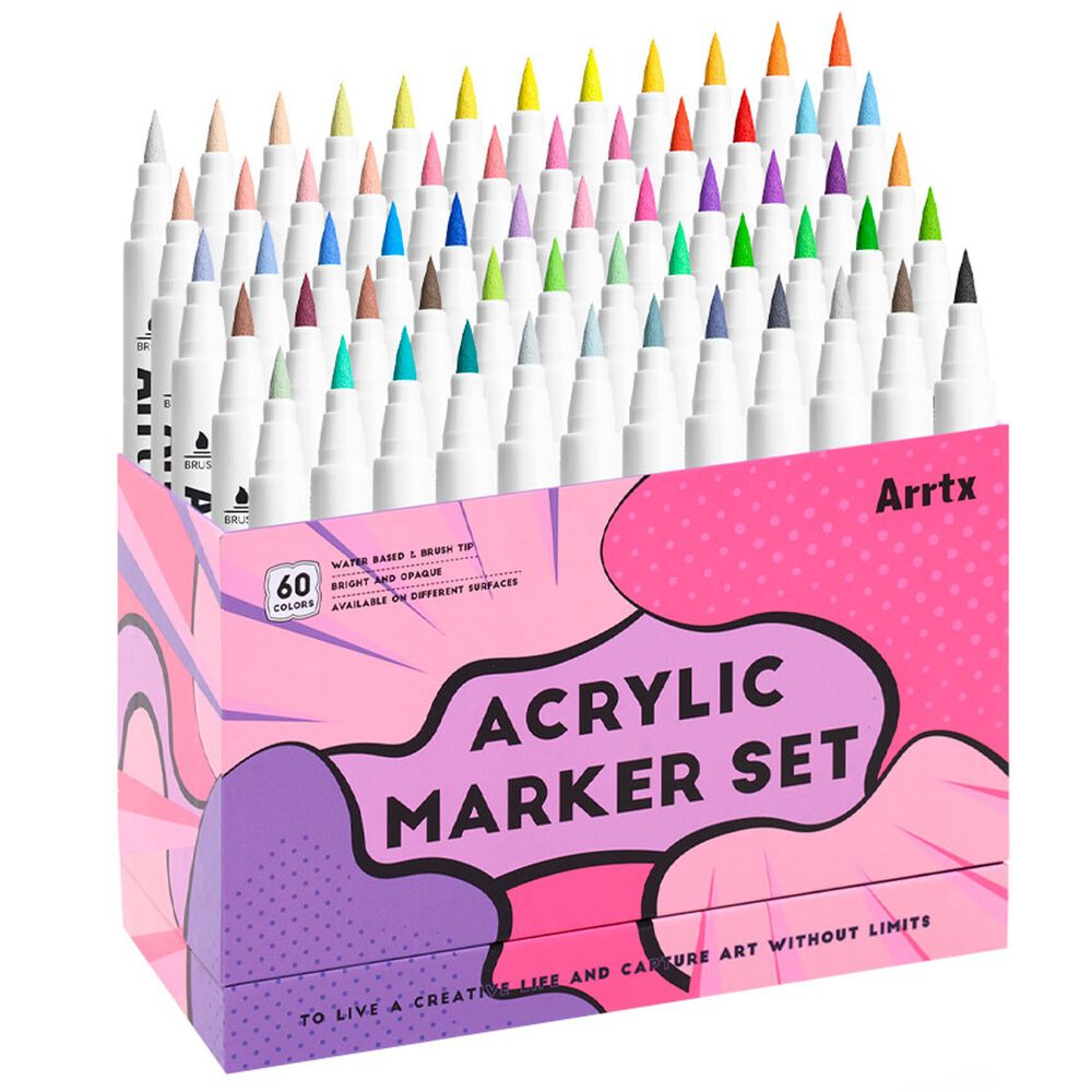 Arrtx Marcadores De Acrílico 60 Colores Punta Pincel image number 0.0