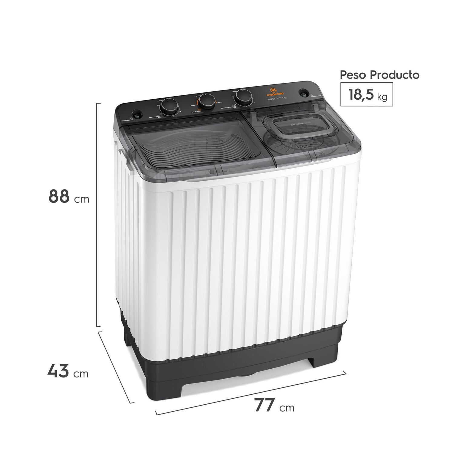 Lavadora Semi Autom&aacute;tica Mademsa 9kg Carga Superior Mwmsat9w image number 2.0