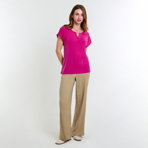 Polera Lisa Manga Corta Cuello V Mujer Lesage