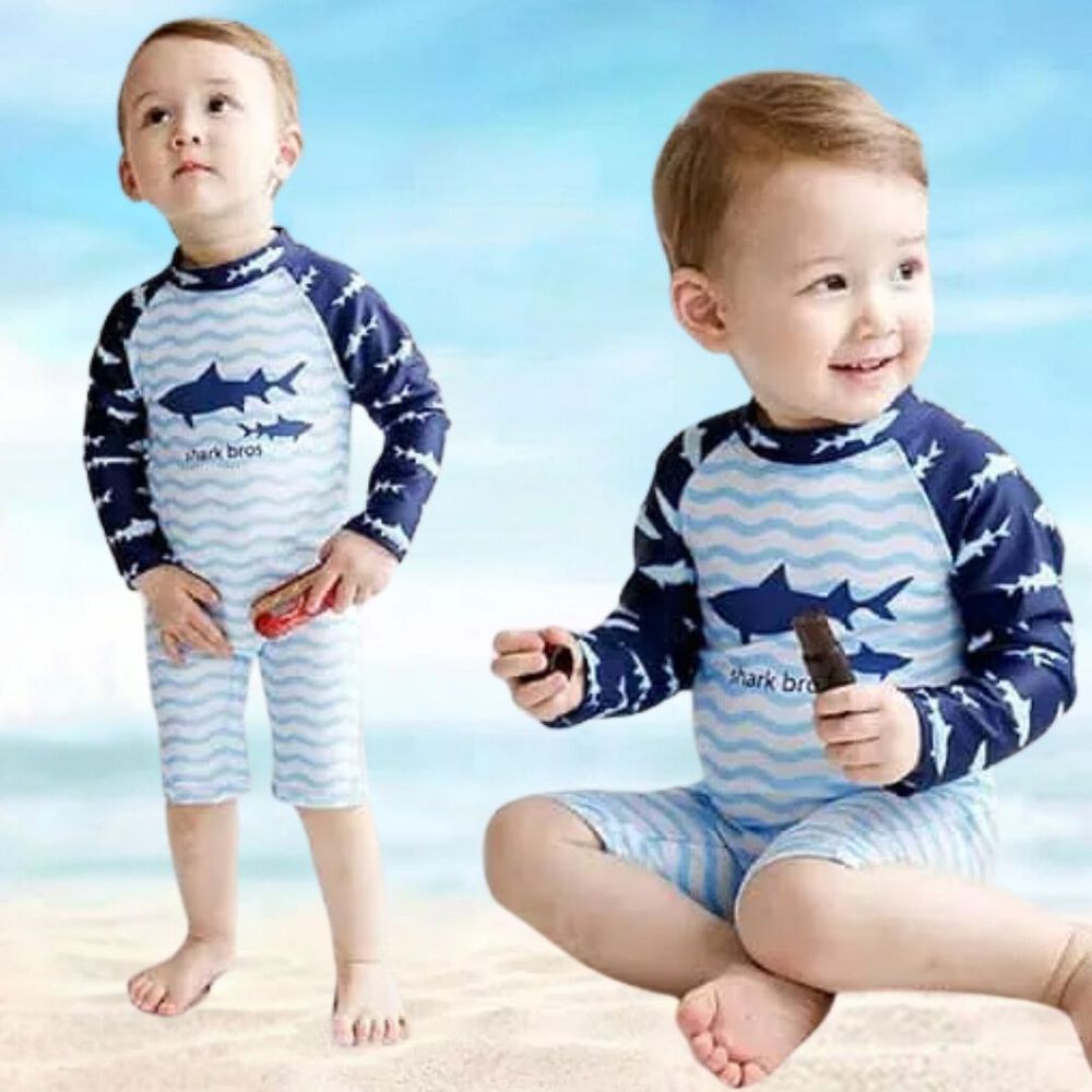 Traje De Baño Enterito Manga Larga Niño Jump Kids Azul Tiburon image number 4.0