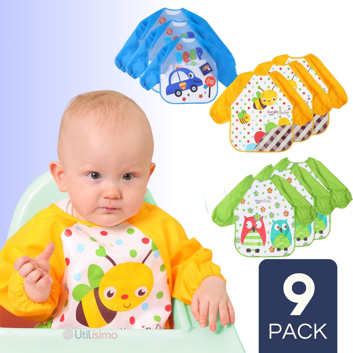 Pack 9 Baberos Pl&aacute;sticos Con Mangas Para Beb&eacute;s Jump Kids Ni&ntilde;o image number 0.0