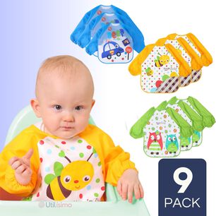 Pack 9 Baberos Pl&aacute;sticos Con Mangas Para Beb&eacute;s Jump Kids Ni&ntilde;o
