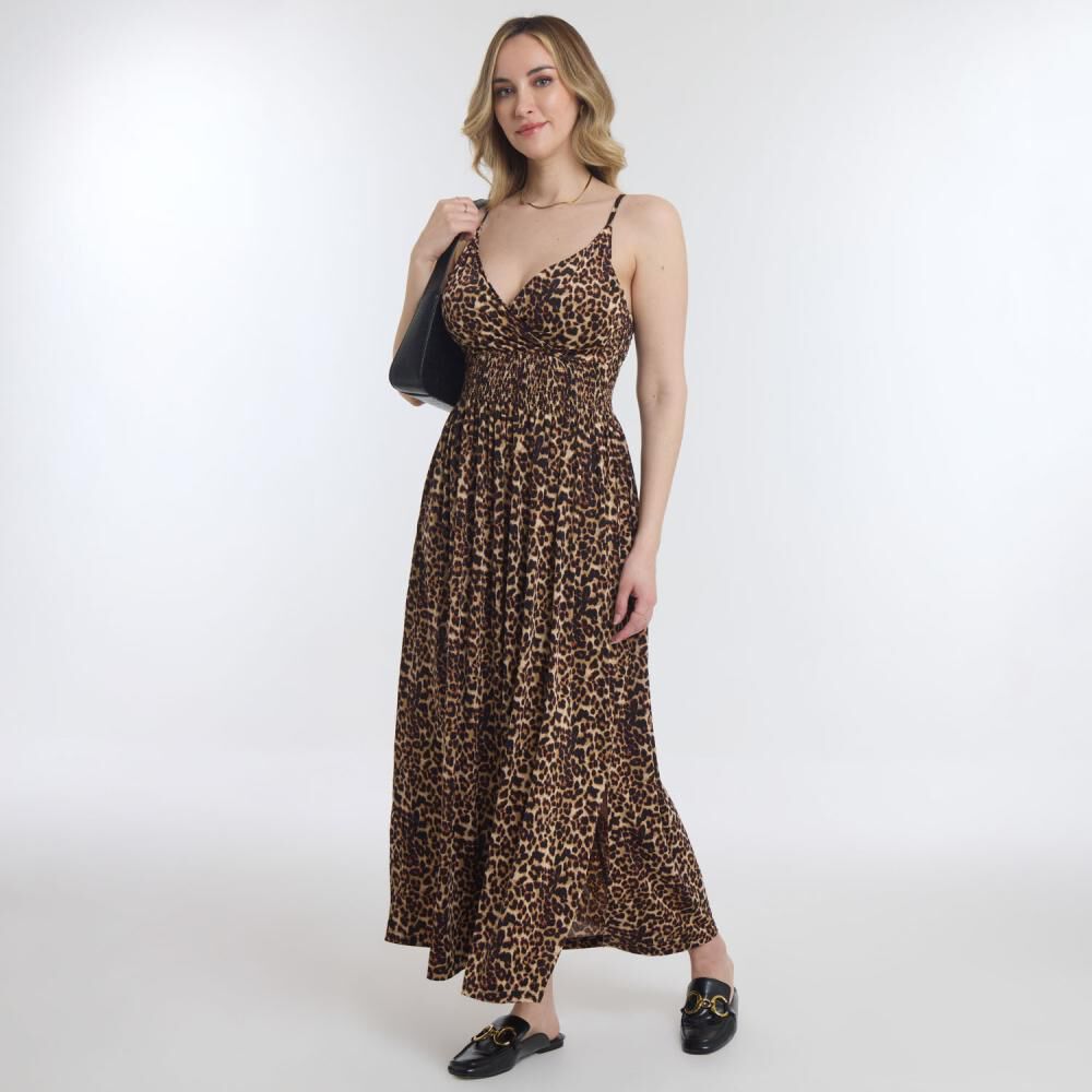 Vestido Largo Pabilo Escote Cruzado Y Panal El&aacute;sticado En Espalda Mujer Geeps image number 1.0