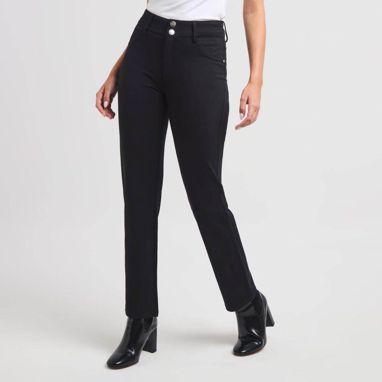 Pantal&oacute;n Leggings Pretina Ancha Con Bot&oacute;n Tiro Medio Skinny Mujer Kimera image number 2.0