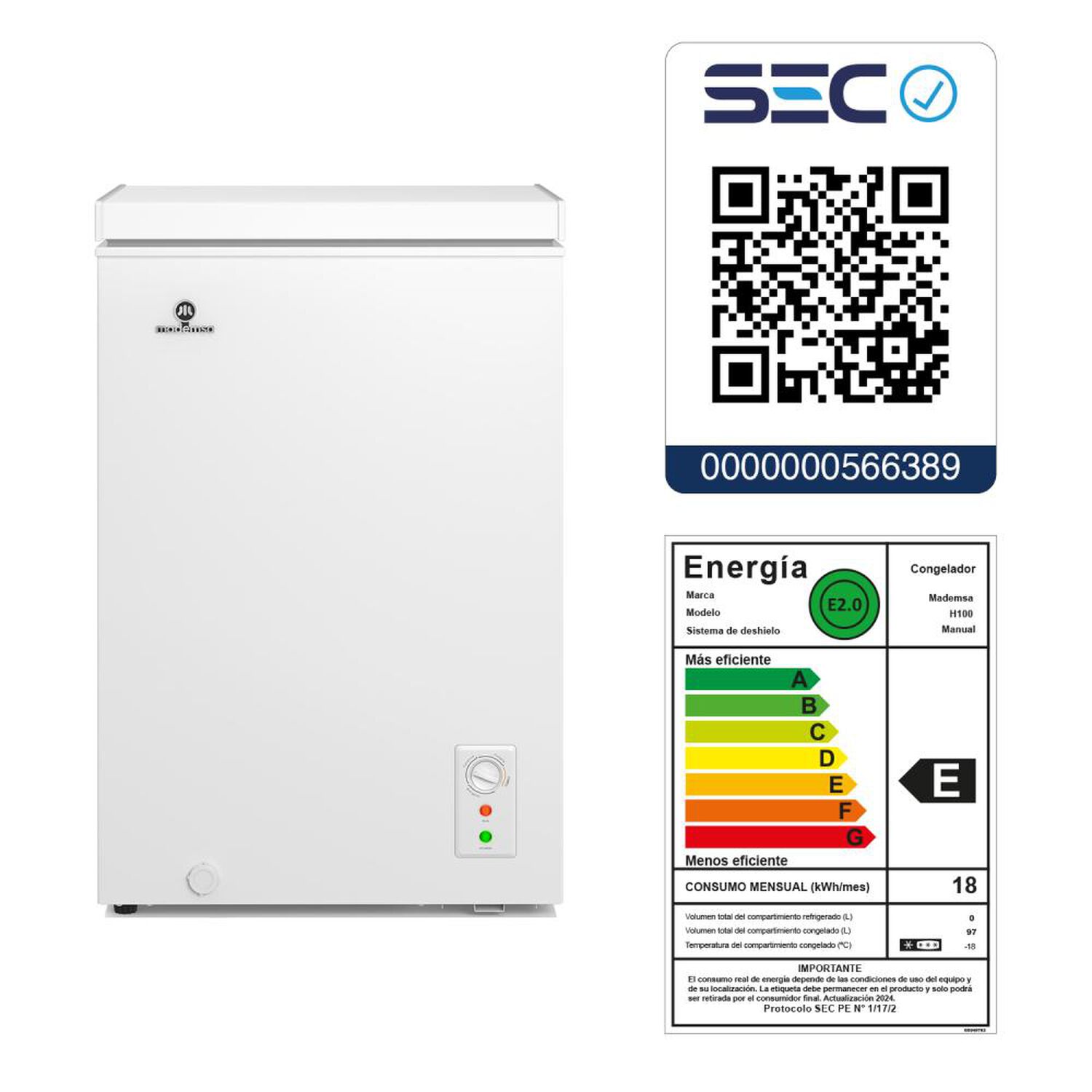 Freezer Horizontal Mademsa H100 / Fr&iacute;o Directo / 97 Litros / E image number 8.0