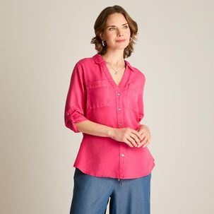 Blusa Lyocell Manga Larga Roll Up Cuello Camisero Mujer Lorenzo Di Pontti