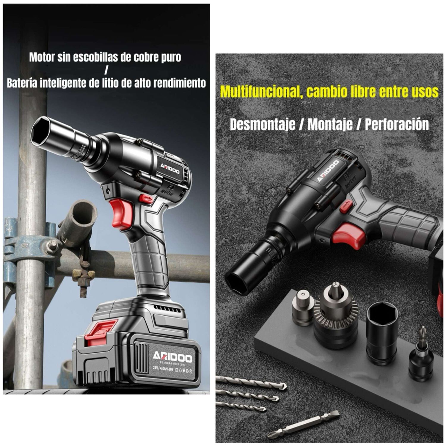 Kit Llave Impacto Inal&aacute;mbrica Taladro Pistola 2 Bater&iacute;as D02 image number 6.0