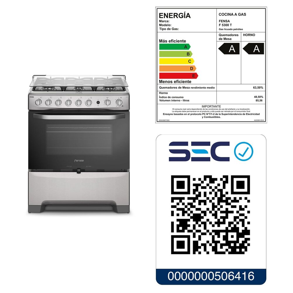 Cocina A Gas 6 Platos Fensa Experience F 5300 T Gris image number 11.0
