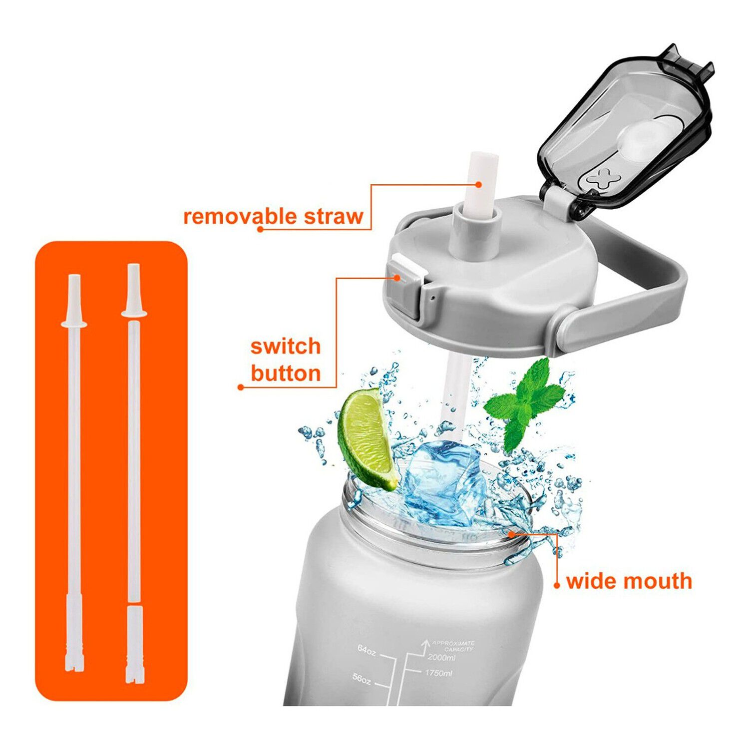 Botellas De Agua Motivacionales 2l Y 900ml Gris Negro image number 1.0