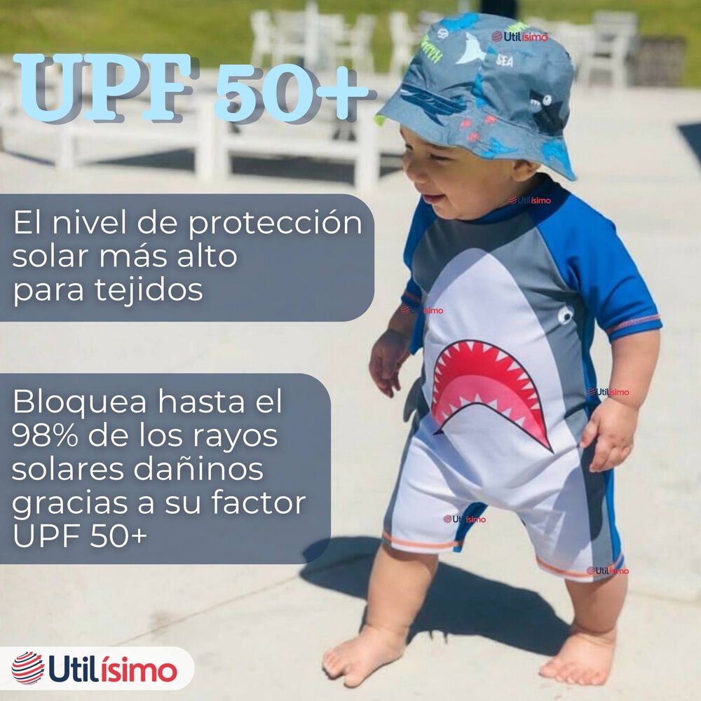 Traje De Ba&ntilde;o Enterito Con Cremallera Manga Corta Ni&ntilde;o 2 A 6 A&ntilde;os Gray Shark image number 4.0