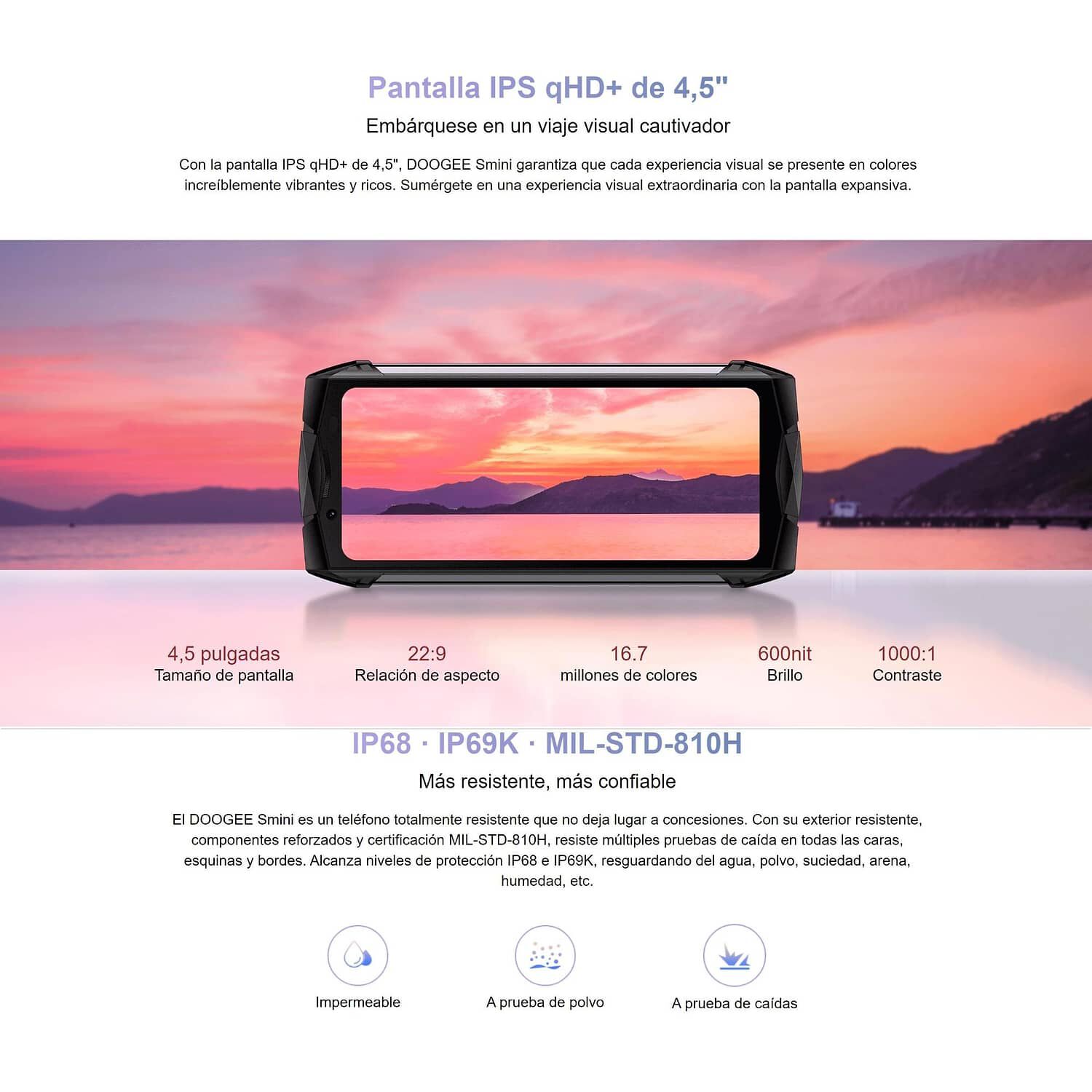 Celular Rugged Doogee Smini Resistente A Golpes, Polvo, Humedad Y Agua / Graba Videos En 2k, Nfc, Pantalla Trasera, Peque&ntilde;o, Radio Fm image number 7.0