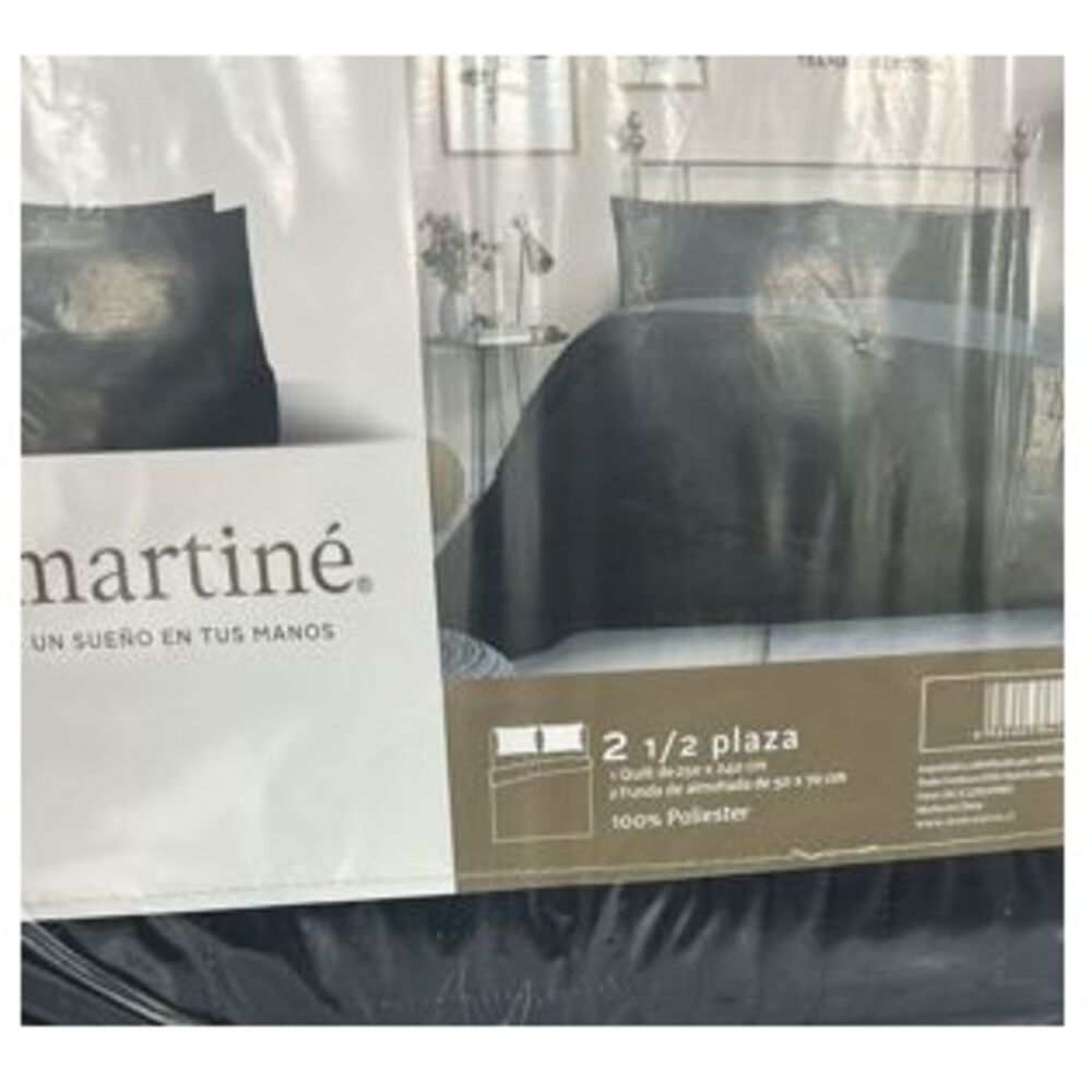 Cubrecama Quilt Reversible 2,5 Plazas Color Negro Lines Collection Martin&eacute; image number 1.0