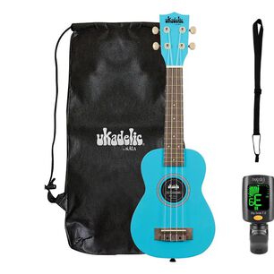 Full Pack Ukelele Ukadelic Kala Soprano Blue Yonder + Afinador Crom&aacute;tico Clip + Correa Allegro