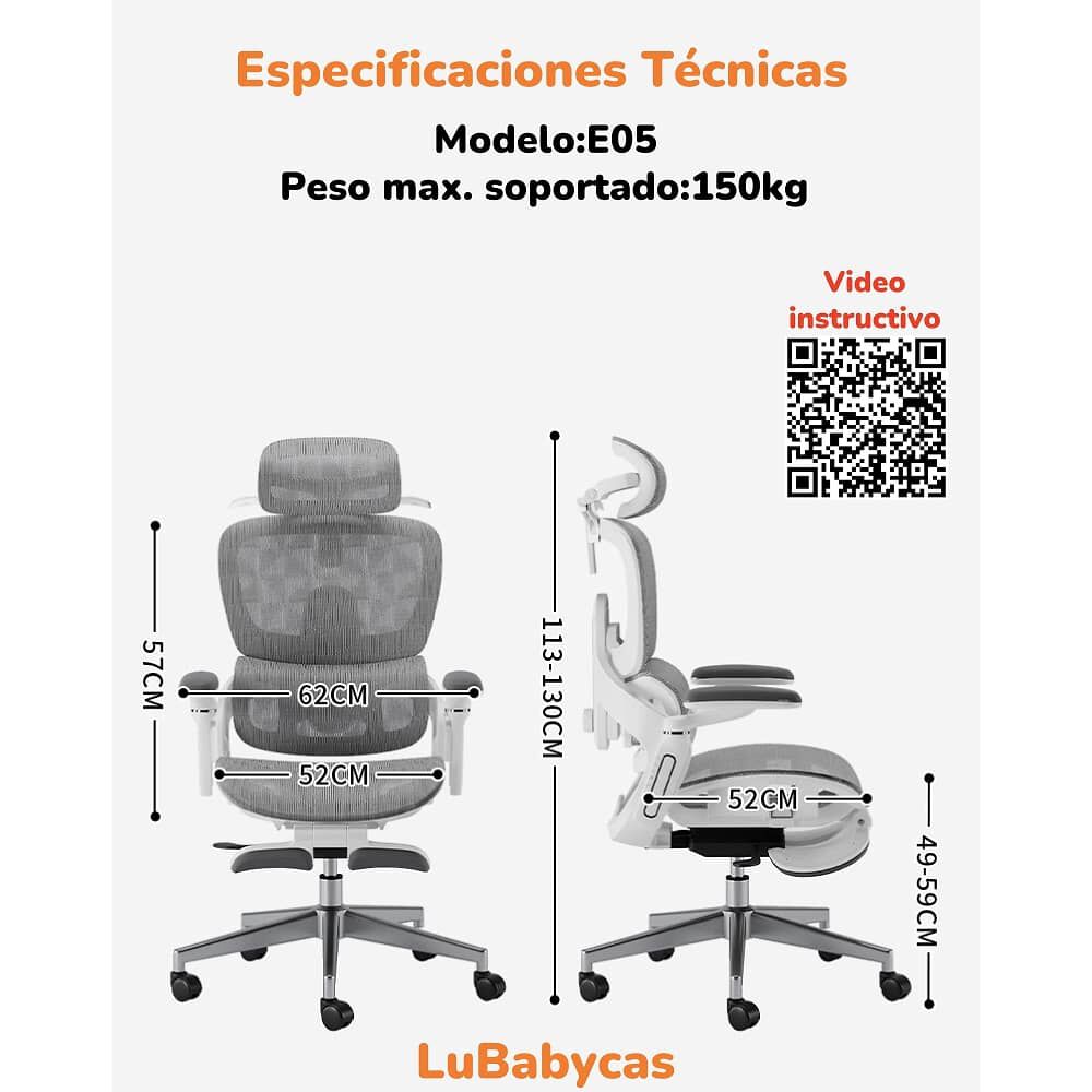 Silla De Escritorio &Uacute;ltra Premium E05 Gris Lubabycas image number 8.0