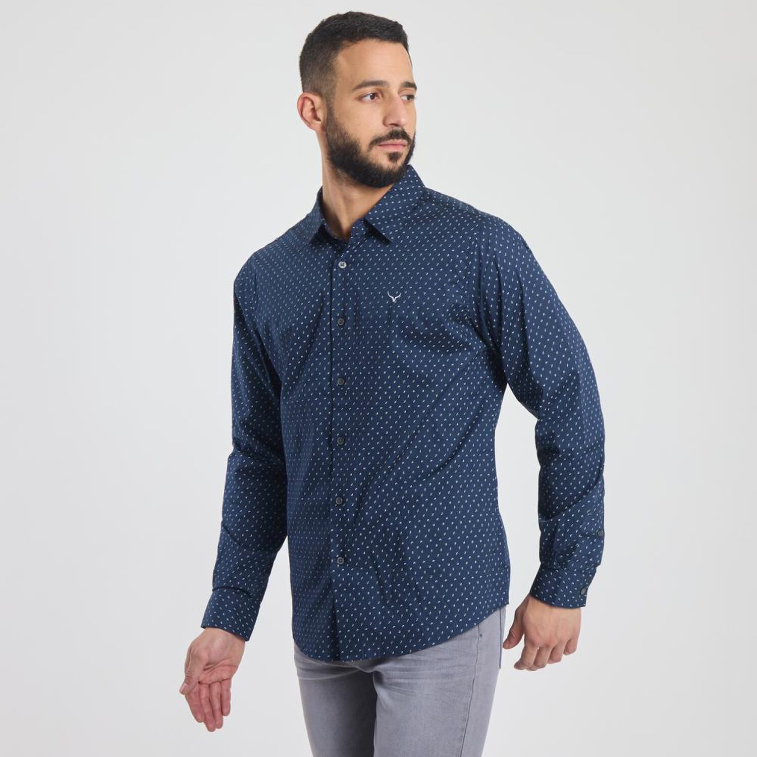 Camisa Estampada Slim Manga Larga Hombre Az Black image number 2.0