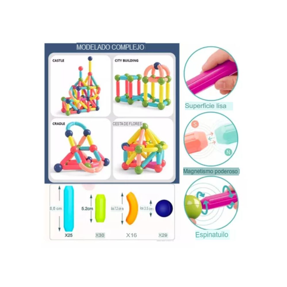 Juego Didactico Bloques Magneticos Construccion 180pcs Niños image number 1.0