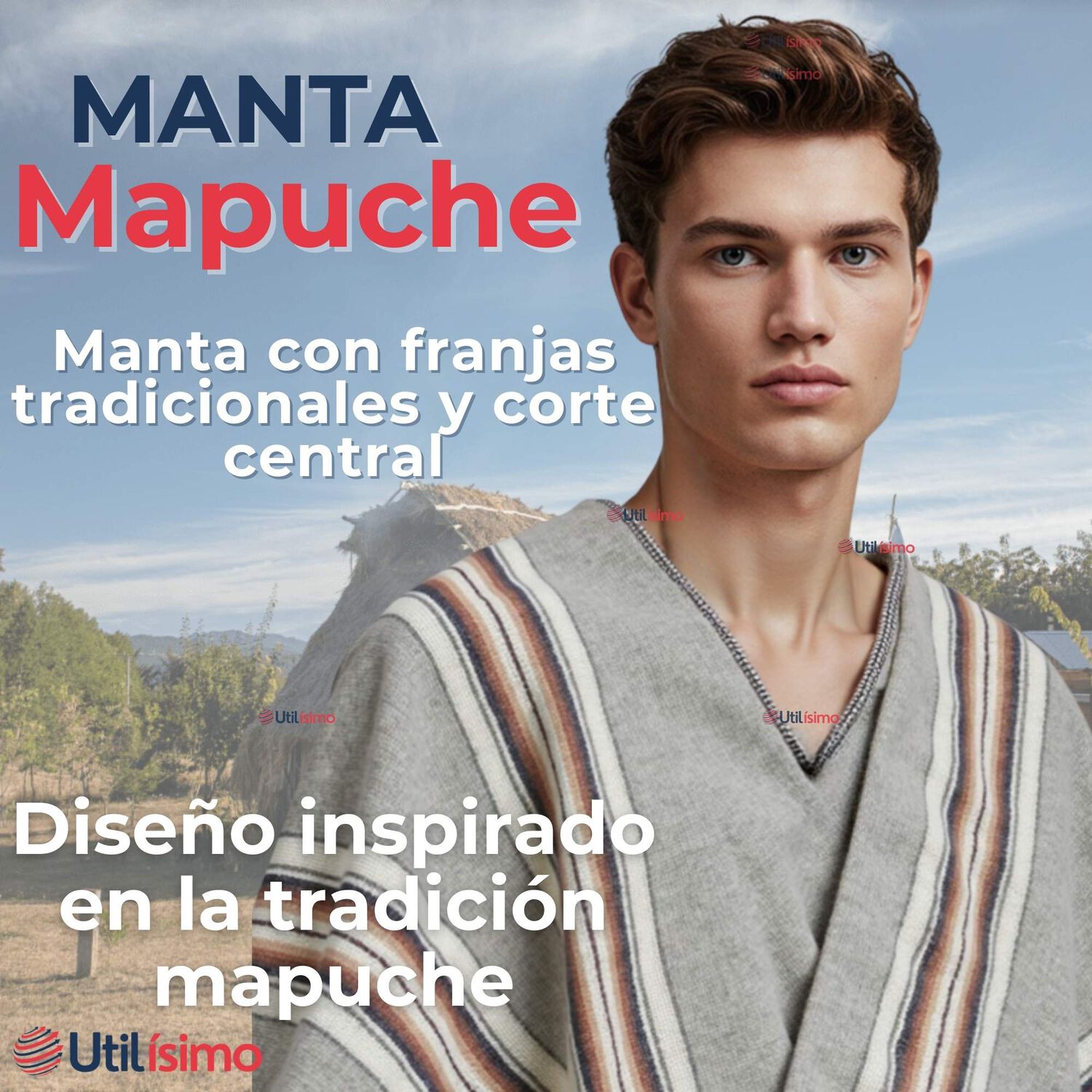 Set Poncho Mapuche +trarilonco Fiestas Patrias Manta Cintillo image number 4.0