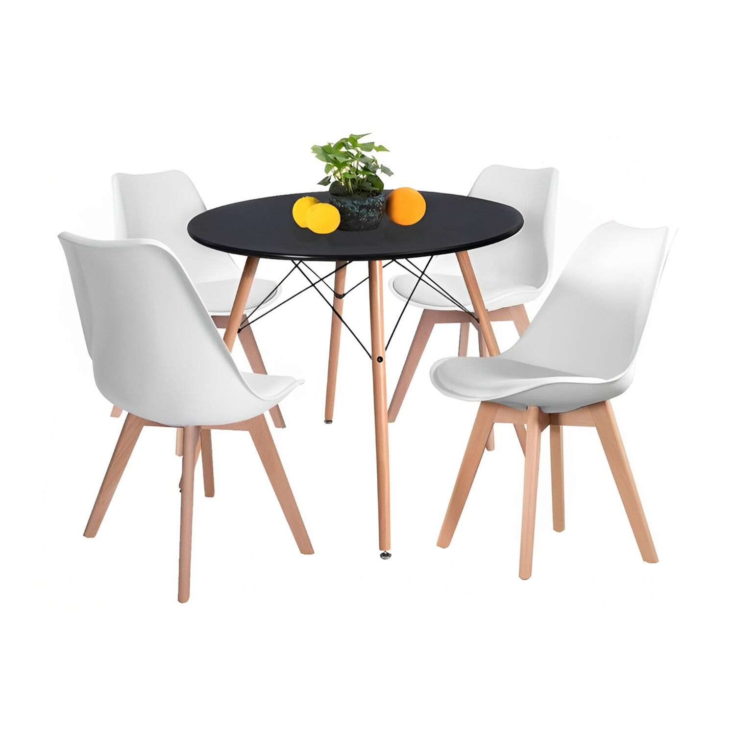 Comedor Mesa Eames Negra Redonda 80cm + 4 Sillas Tulip Blancas image number 0.0