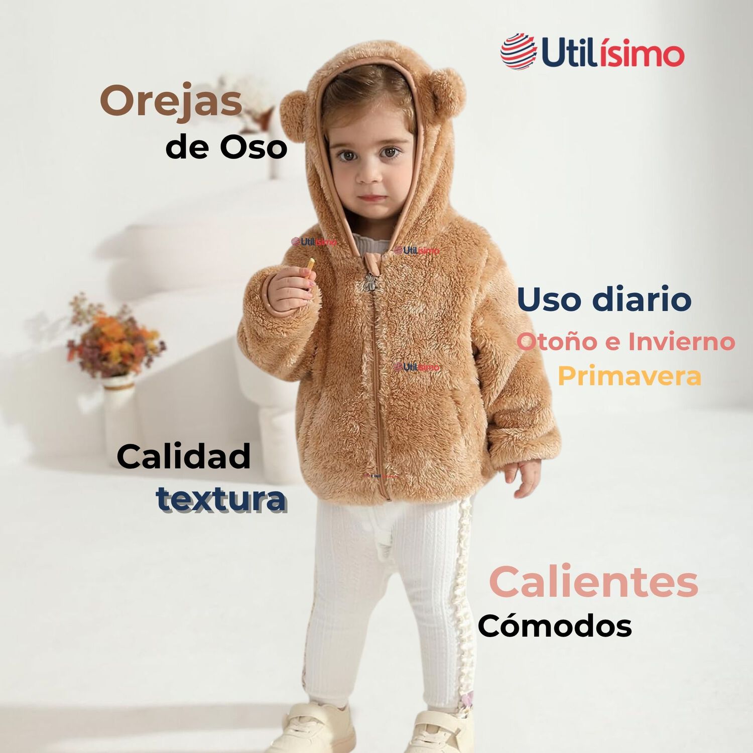 Chaqueta Polar Con Capucha Ni&ntilde;o Animalitos Caf image number 4.0