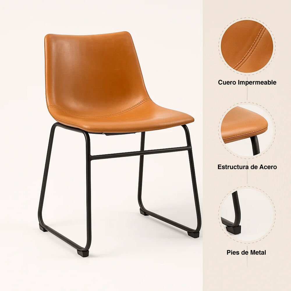 Silla Burgos De Comedor O Living De Cuero Sintético Y Metal Industrial image number 4.0