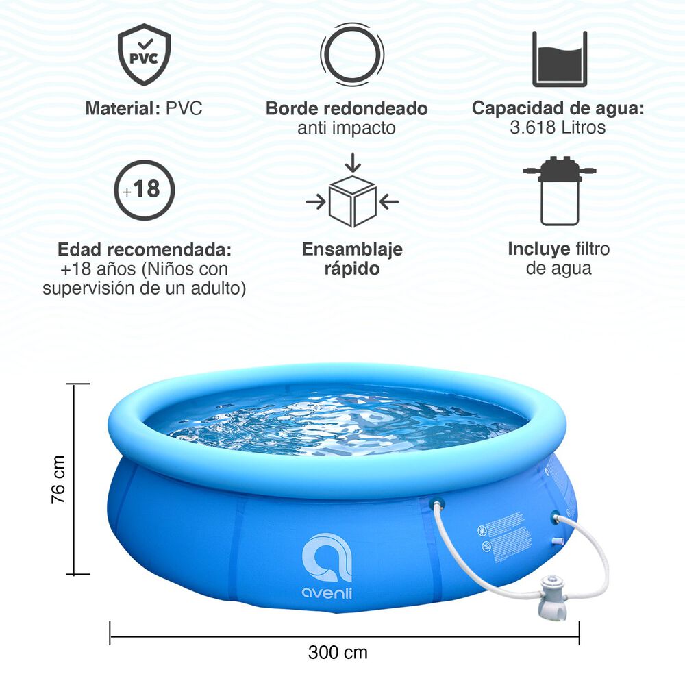 Piscina Inflable Con Filtro 3618l 76x300cm Celeste image number 2.0