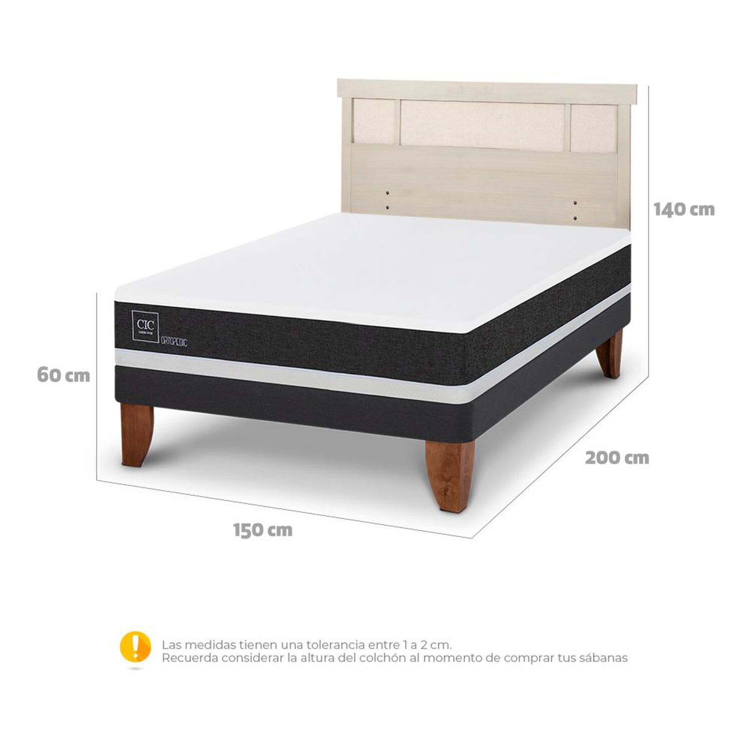 Cama Europea Cic Ortopedic / 2 Plazas / Base Normal + Respaldo image number 4.0