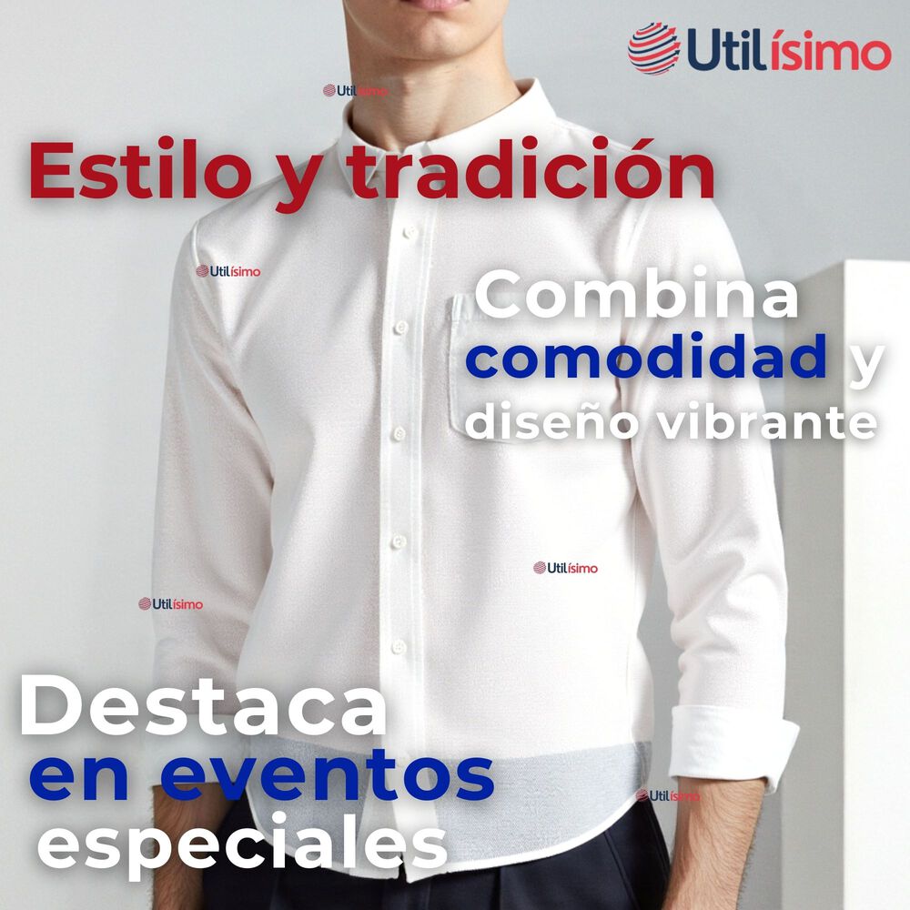 Camisa Casual De Vestir Manga Larga Cuello Americano Algodón Blanco image number 4.0