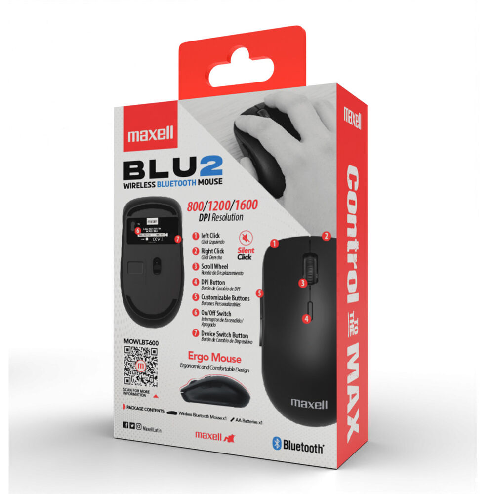 Mouse Bluetooth Inal&aacute;mbrico Maxell Blu2 1600 Dpi Clic Silencioso Negro image number 5.0