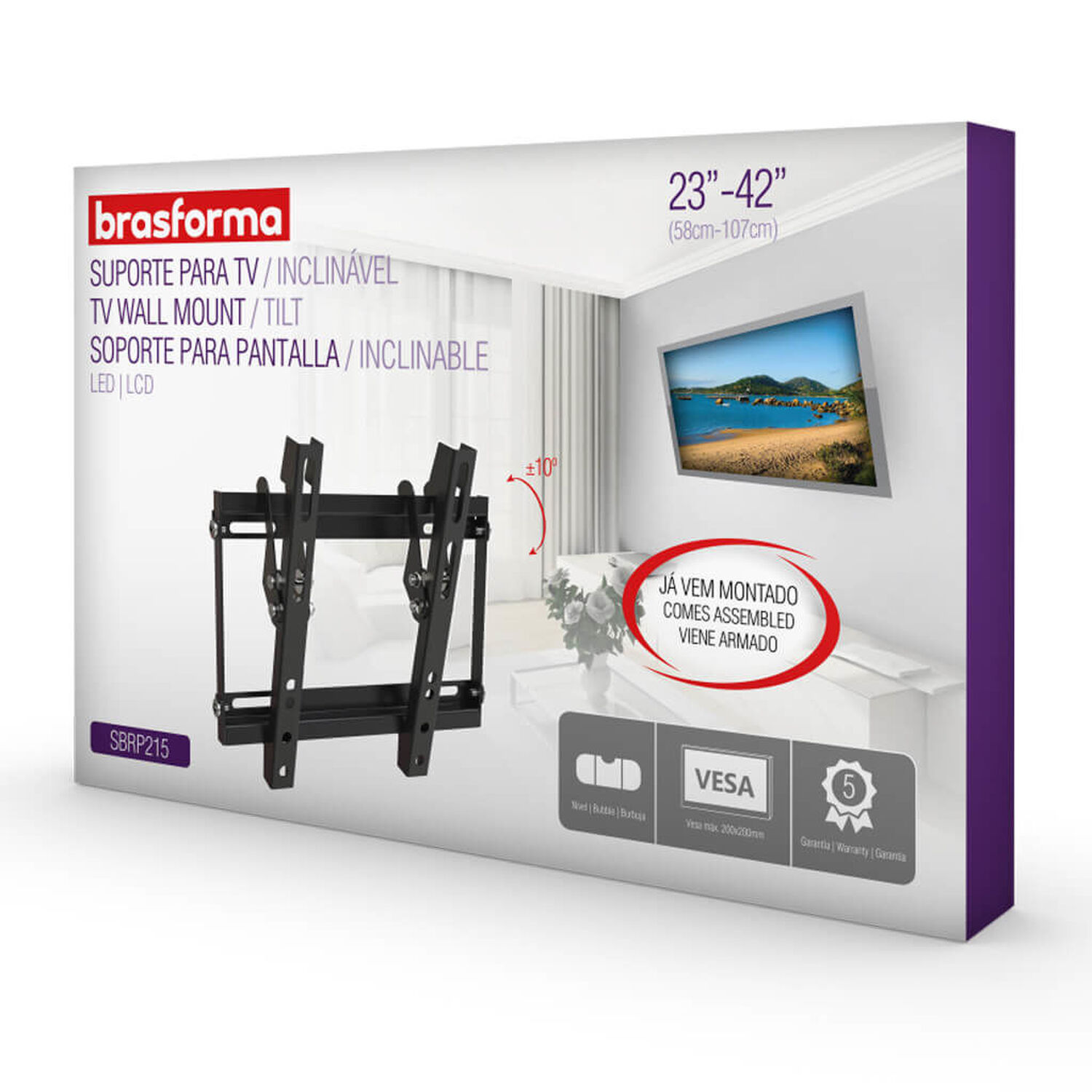 Soporte Inclinable Ultra Delgado Para Tv 23" A 42" Sbrp215 Brasforma image number 4.0