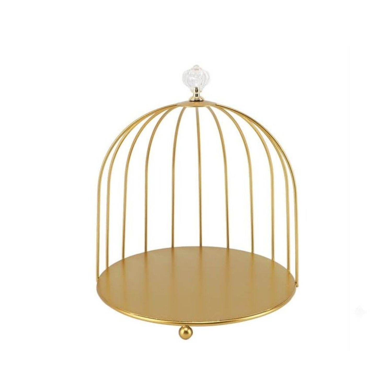 Campana Decorativa Jaula P&aacute;jaro Dorada Metal Base Perilla Cristal image number 0.0
