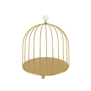 Campana Decorativa Jaula P&aacute;jaro Dorada Metal Base Perilla Cristal