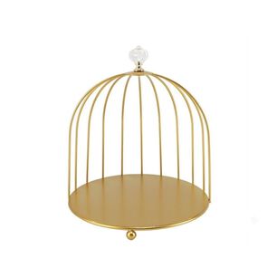 Campana Decorativa Jaula P&aacute;jaro Dorada Metal Base Perilla Cristal