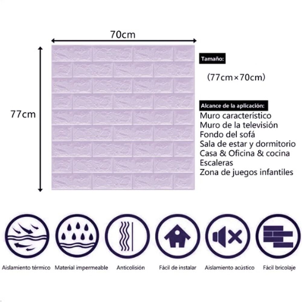 Pack 10 Lamina Papel Mural Autoadhesivo 3d Ladrillo Morado image number 4.0