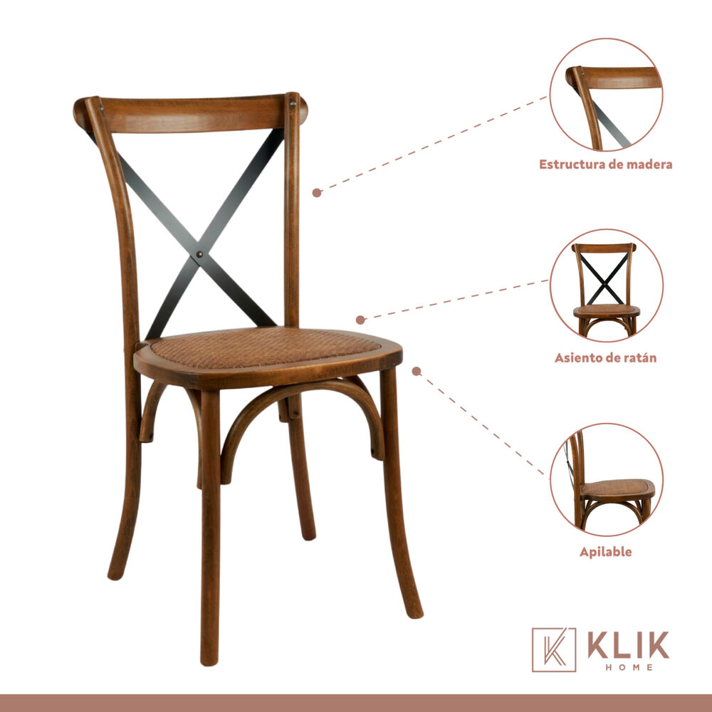 Pack De 4 Sillas Crossback Madera Rattan - Caf&eacute; Vintage image number 2.0