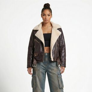 Chaqueta Aviadora Ecocuero Soft Forro Mujer Regina