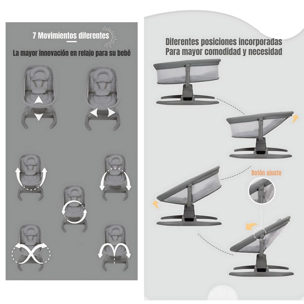 Cuna Mecedora Eléctrica 2 En 1 Mastela Gris Lubabycas image number 2.0