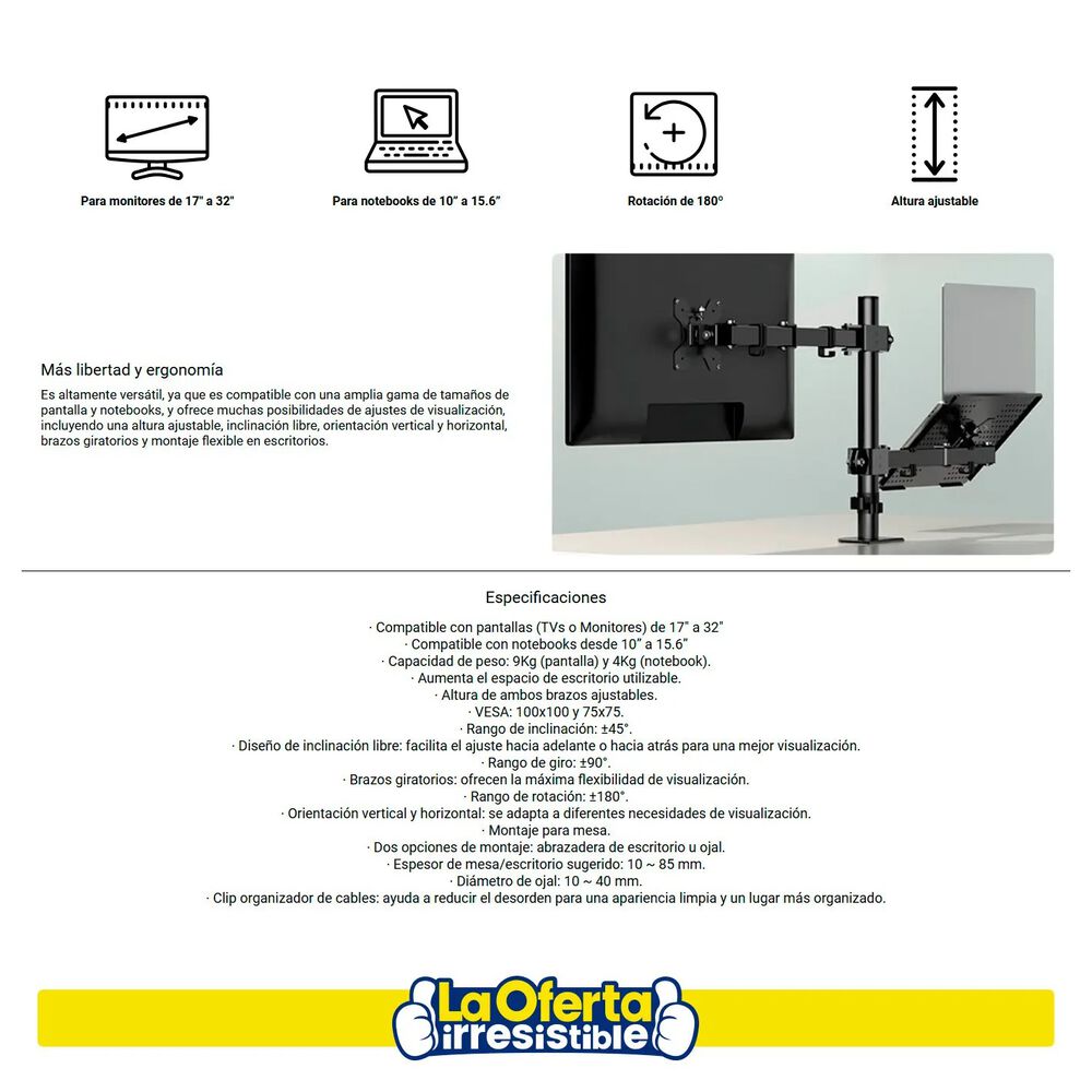Soporte Monitor Notebook Kolke Brazo Articulado image number 2.0