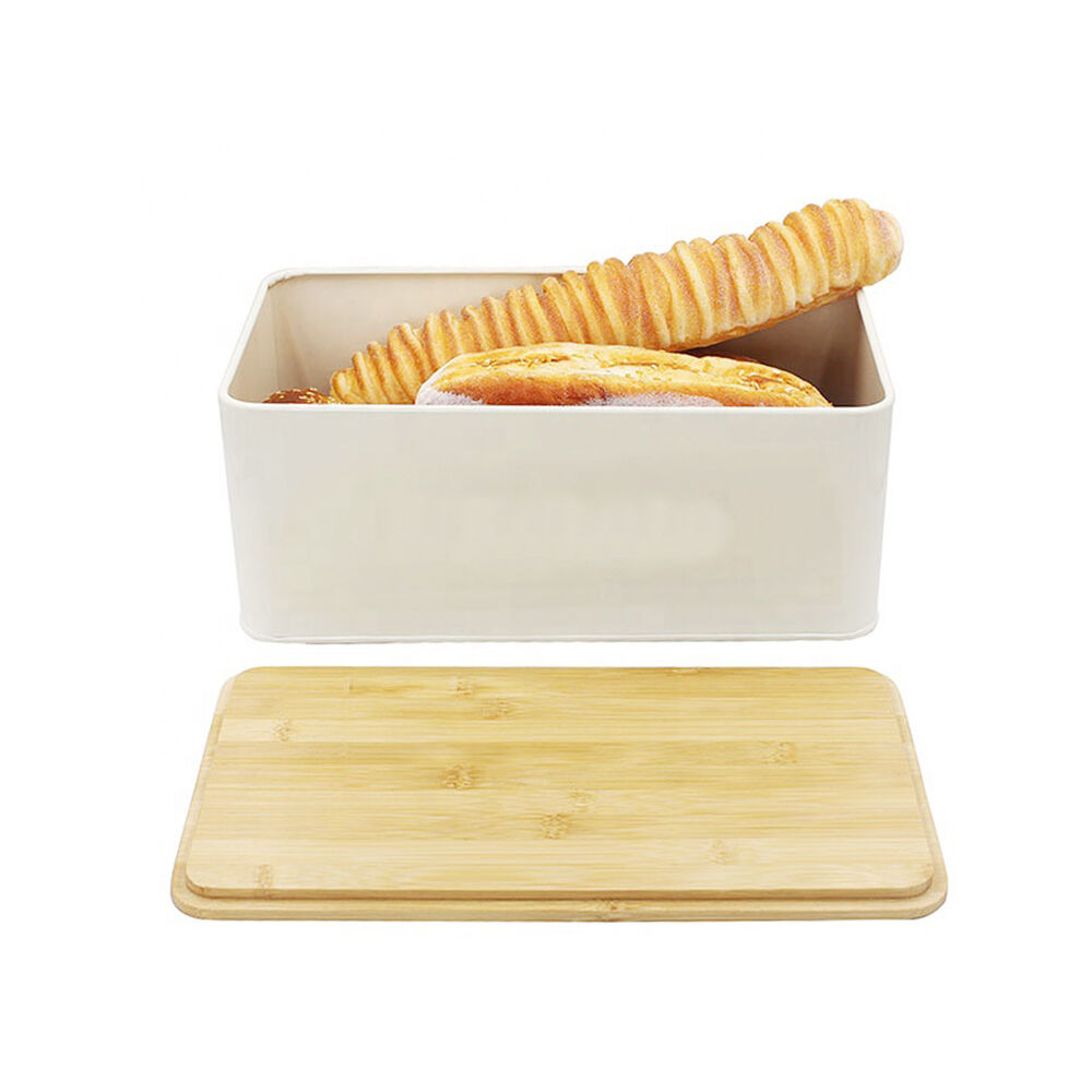 Panera Metálica Con Tapa Bamboo Blanca Simplit image number 1.0