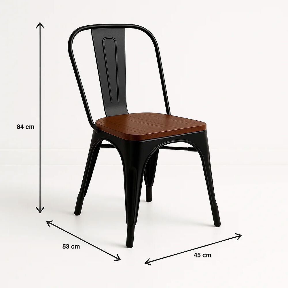 Silla Tolix De Comedor O Terraza Exterior Con Asiento De Madera Oscura Walnut - Negra image number 3.0
