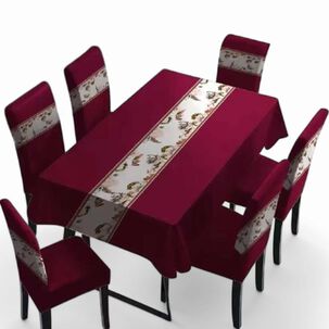 Pack De 6 Fundas De Sillas Elasticadas + Mantel Rectangular Estampados Msr-16